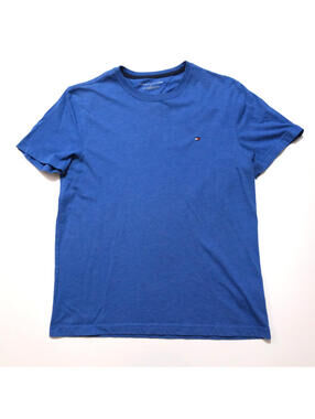 Tommy Hilfiger Shirt Men Royal Blue Crew Cotton Blend Short Sleeve Medium